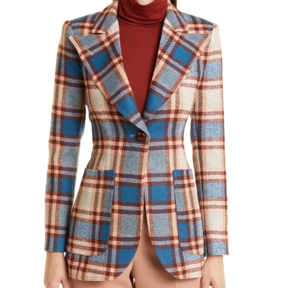 NWT $795 SMYTHE Plaid Wool Blazer in Apricot Plaid - sizes 0, 2, 8 or 10!